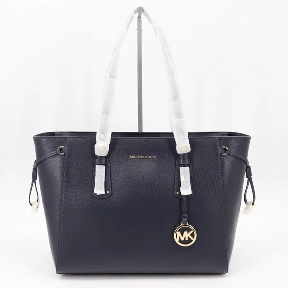 Michael Kors Voyager Leather Tote Shoulder Bag Admiral Blue Navy - Picture 1 of 16